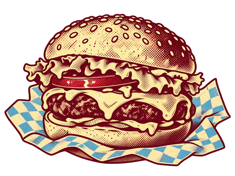 Ilustración retro de una hamburguesa Butter Boy
