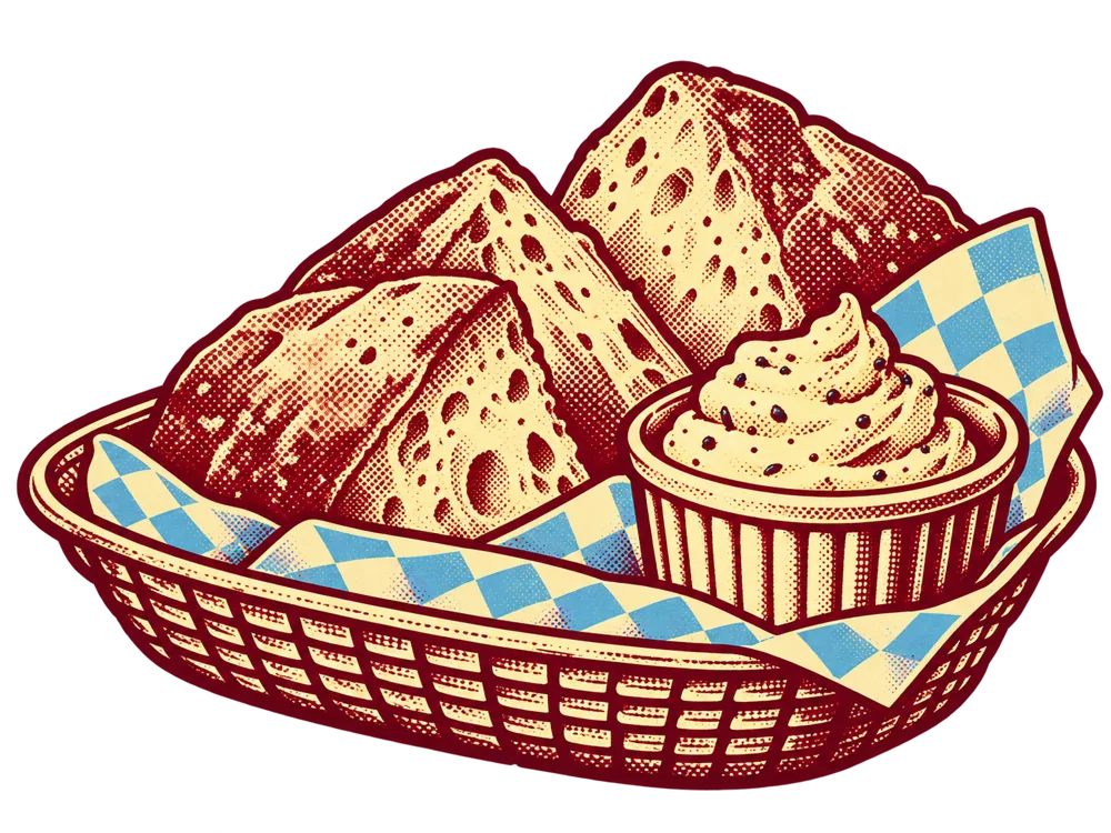 Ilustración retro de pan australiano y mantequilla en una cesta